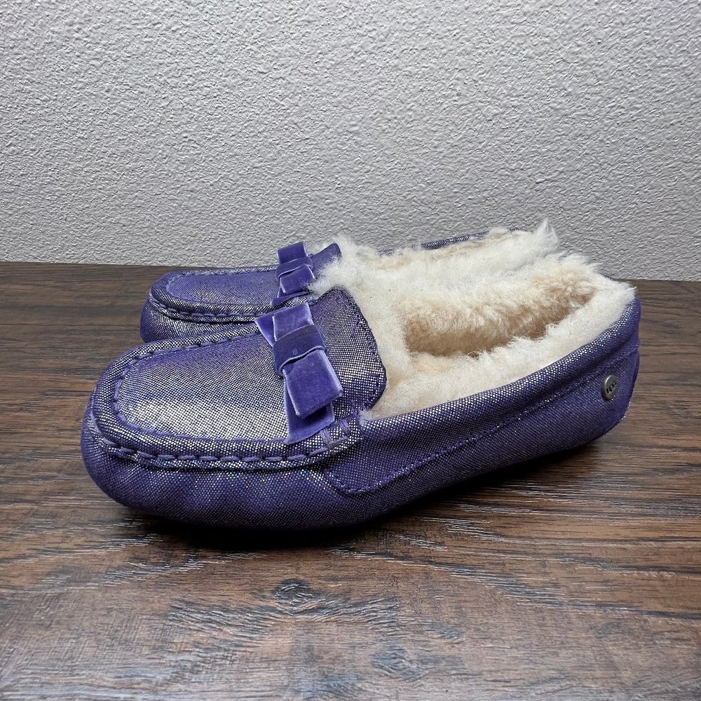 Ugg Ann Marie Purple Glitter Bow Sheepskin Slipper Shoe Girls Size 2 1003086K